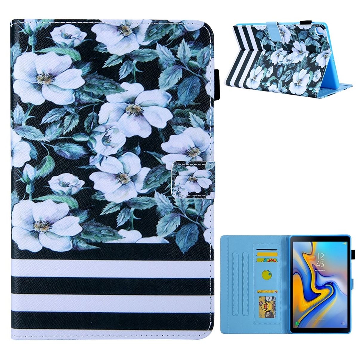 Samsung Galaxy Tab A7 10.4 (2020) - Læder cover / taske i printet design - Hvid blomst