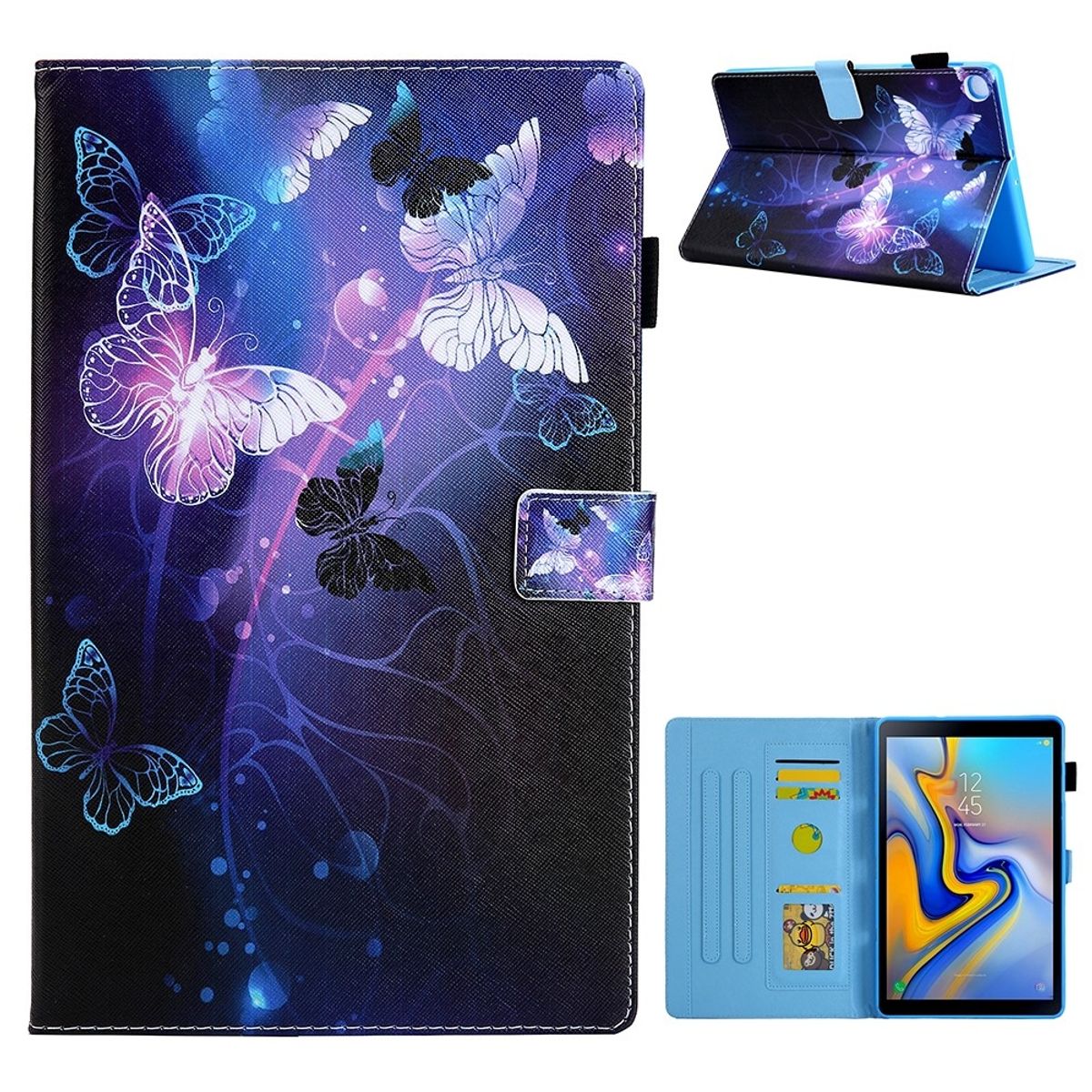 Samsung Galaxy Tab A7 10.4 (2020) - Læder cover / taske i printet design - Lilla sommerfugl