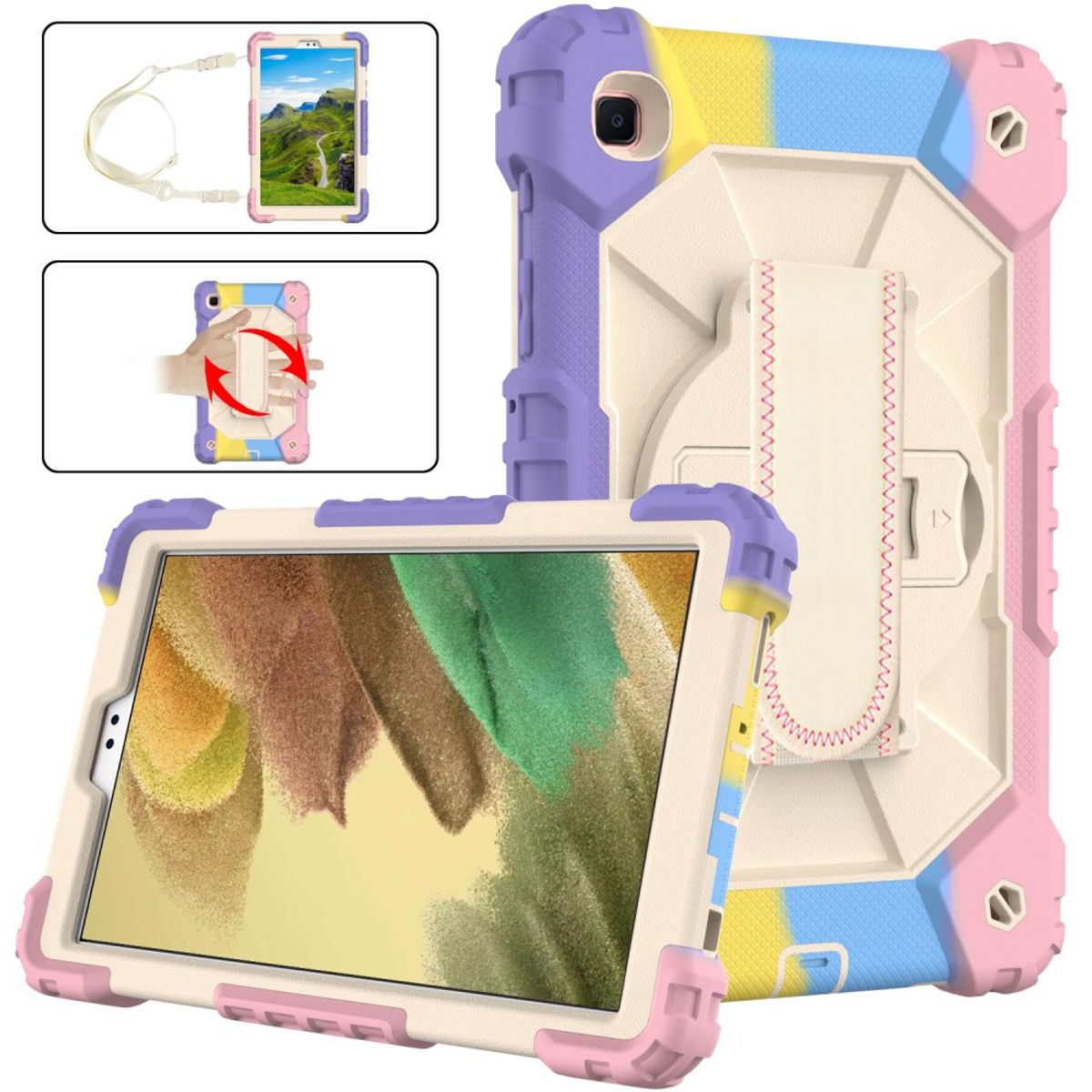 Samsung Galaxy Tab A7 Lite 8.7 - Shockproof cover med indbygget skærmbeskytter - Multifarvet/pink