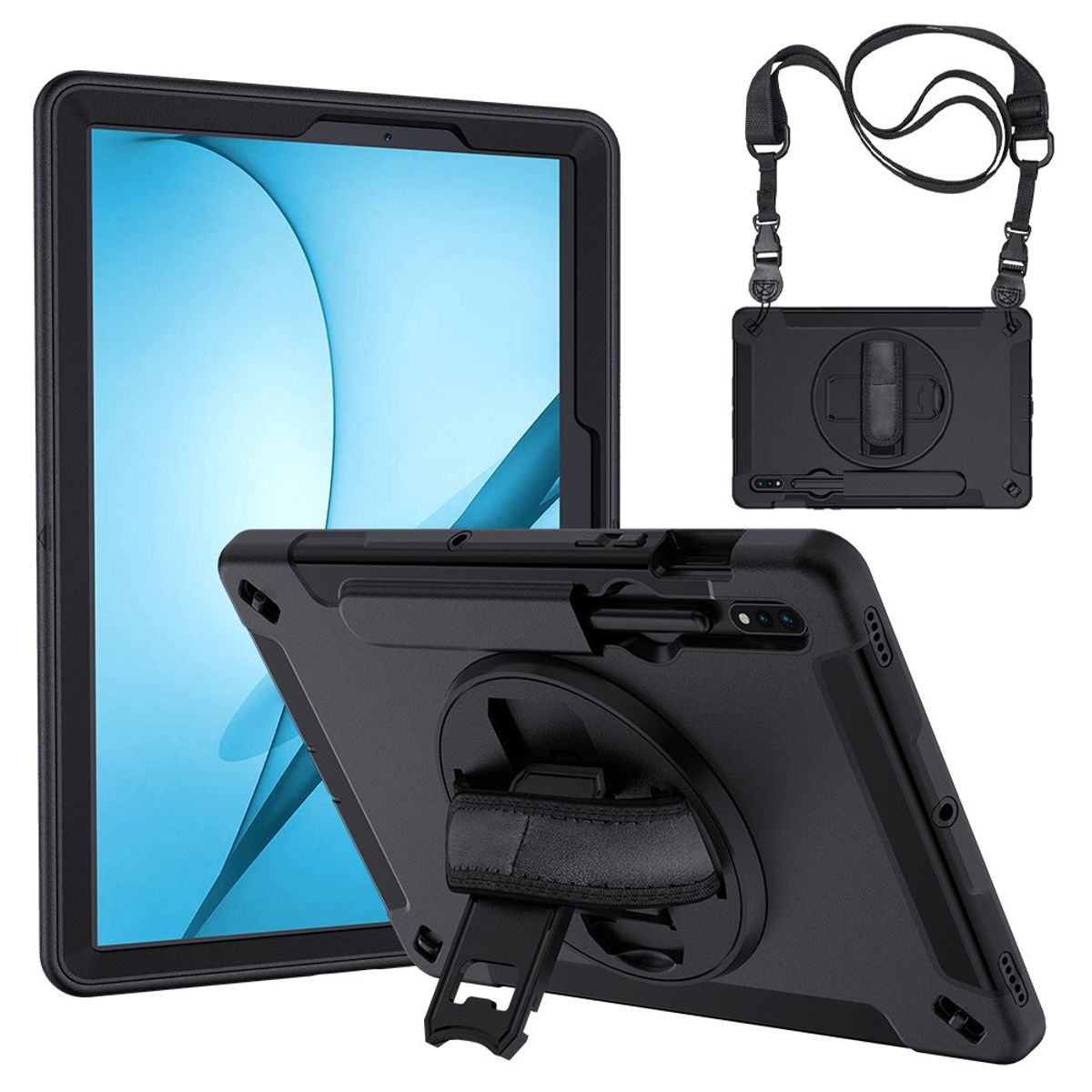 Samsung Galaxy Tab S7 FE 12.4 - Hybrid cover med Kickstand & skulderrem - Sort