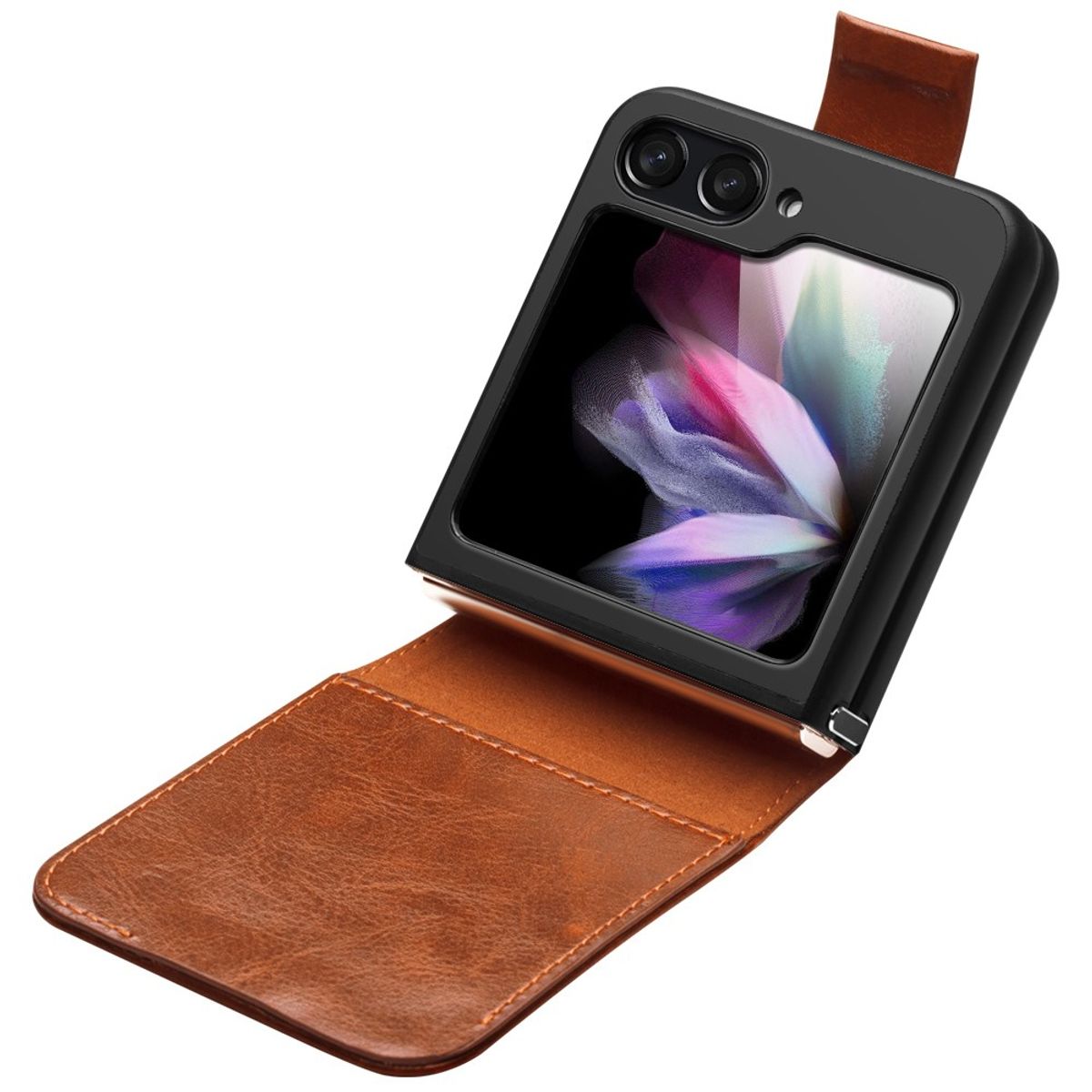 Samsung Galaxy Z Flip5 - QIALINO Classic Slim ægte læder cover - Lysebrun