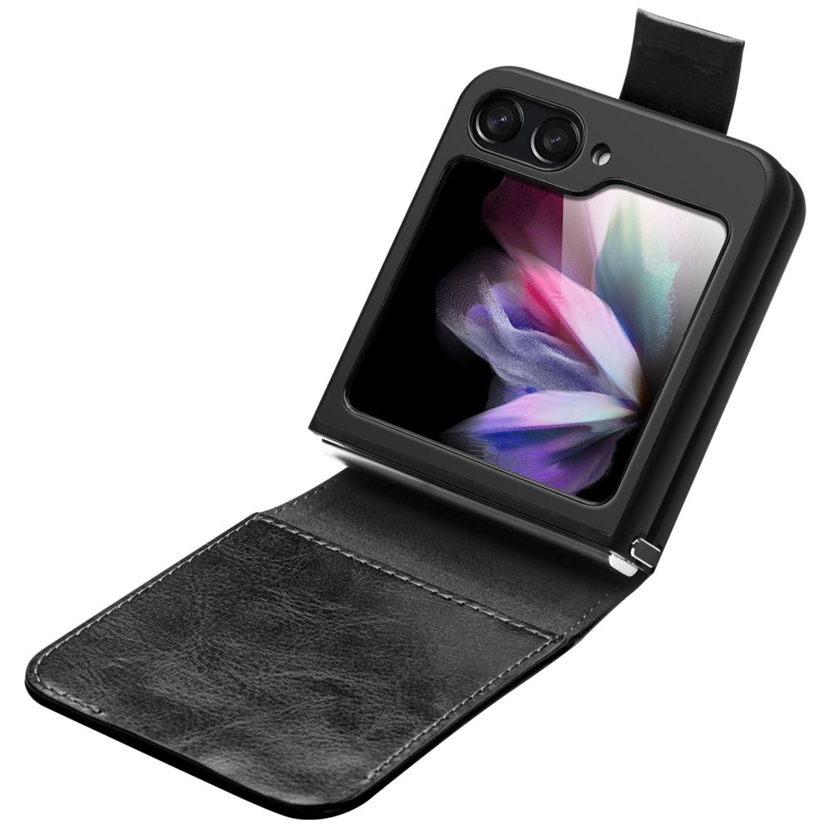 Samsung Galaxy Z Flip5 - QIALINO Classic Slim ægte læder cover - Sort