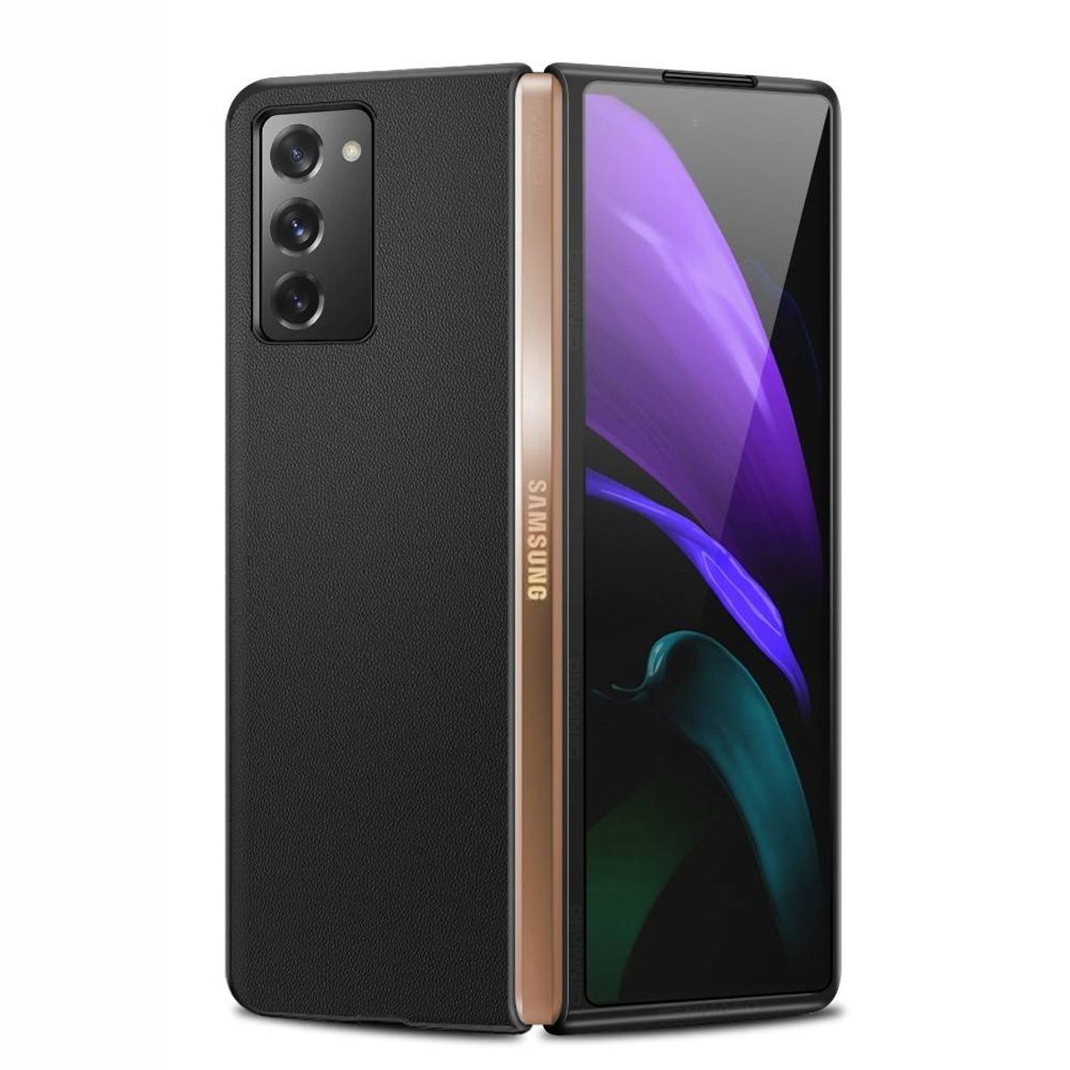 Samsung Galaxy Z Fold2 5G - Ægte læder cover - Sort