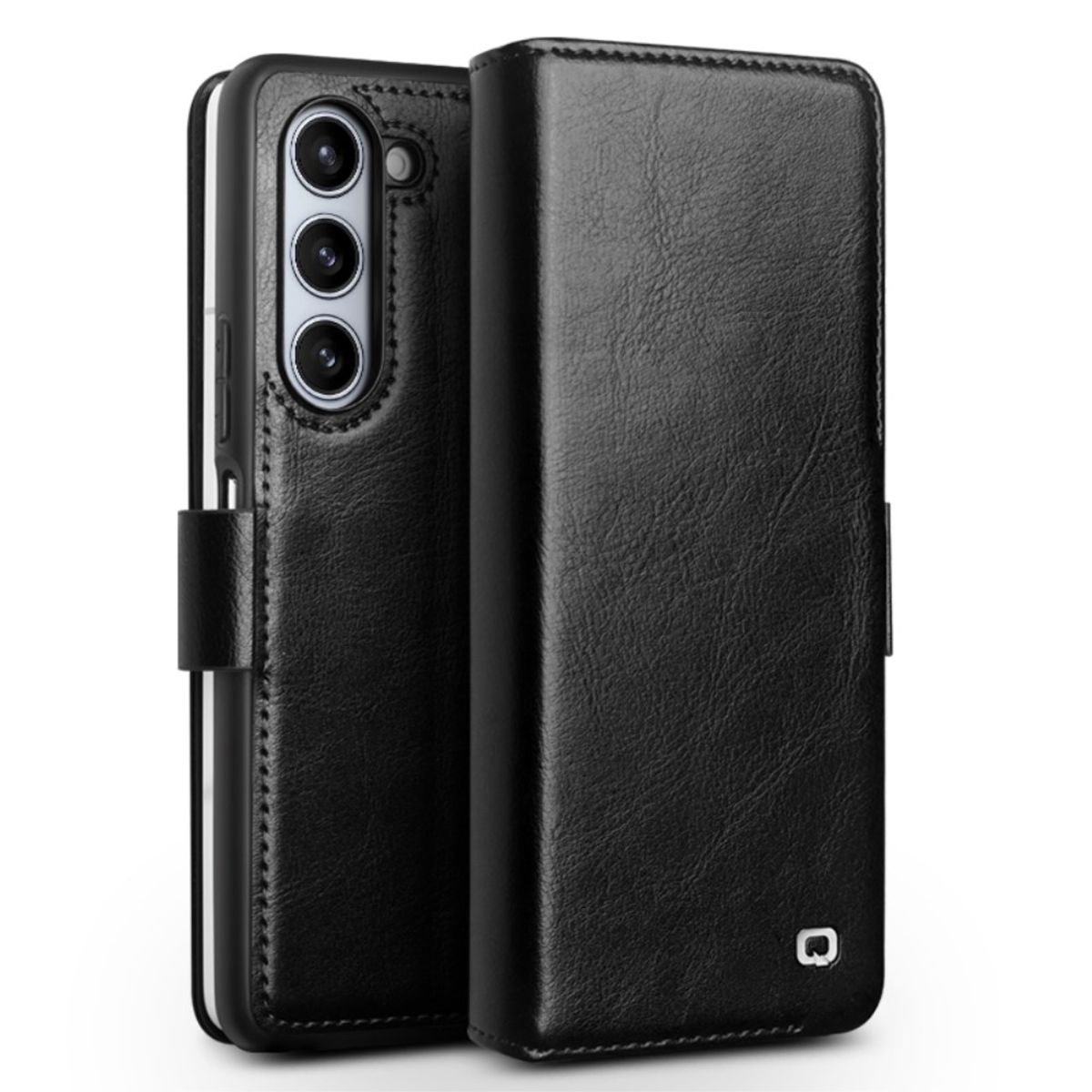 Samsung Galaxy Z Fold5 - QIALINO Classic Slim ægte læder cover - Sort