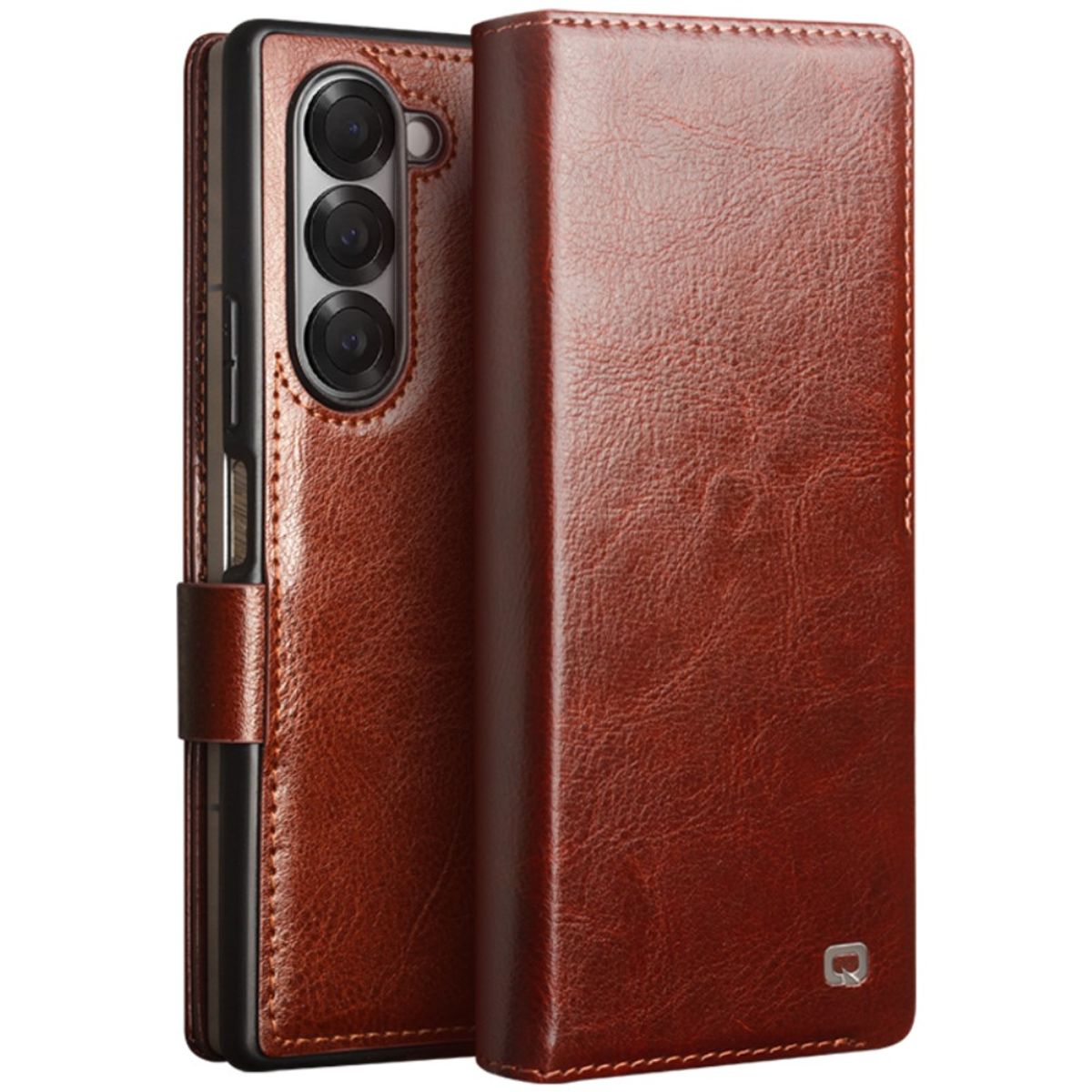 Samsung Galaxy Z Fold6 5G - QIALINO Classic Slim ægte læder cover - Brun