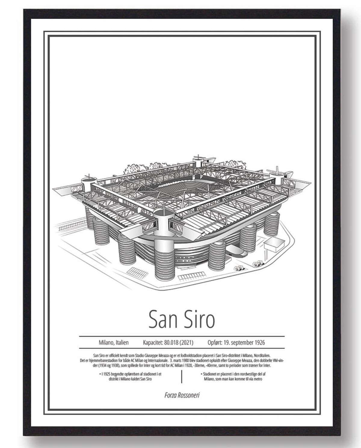 San Siro - A.C. Milan stadion plakat (Størrelse: S - 21x29,7cm (A4))