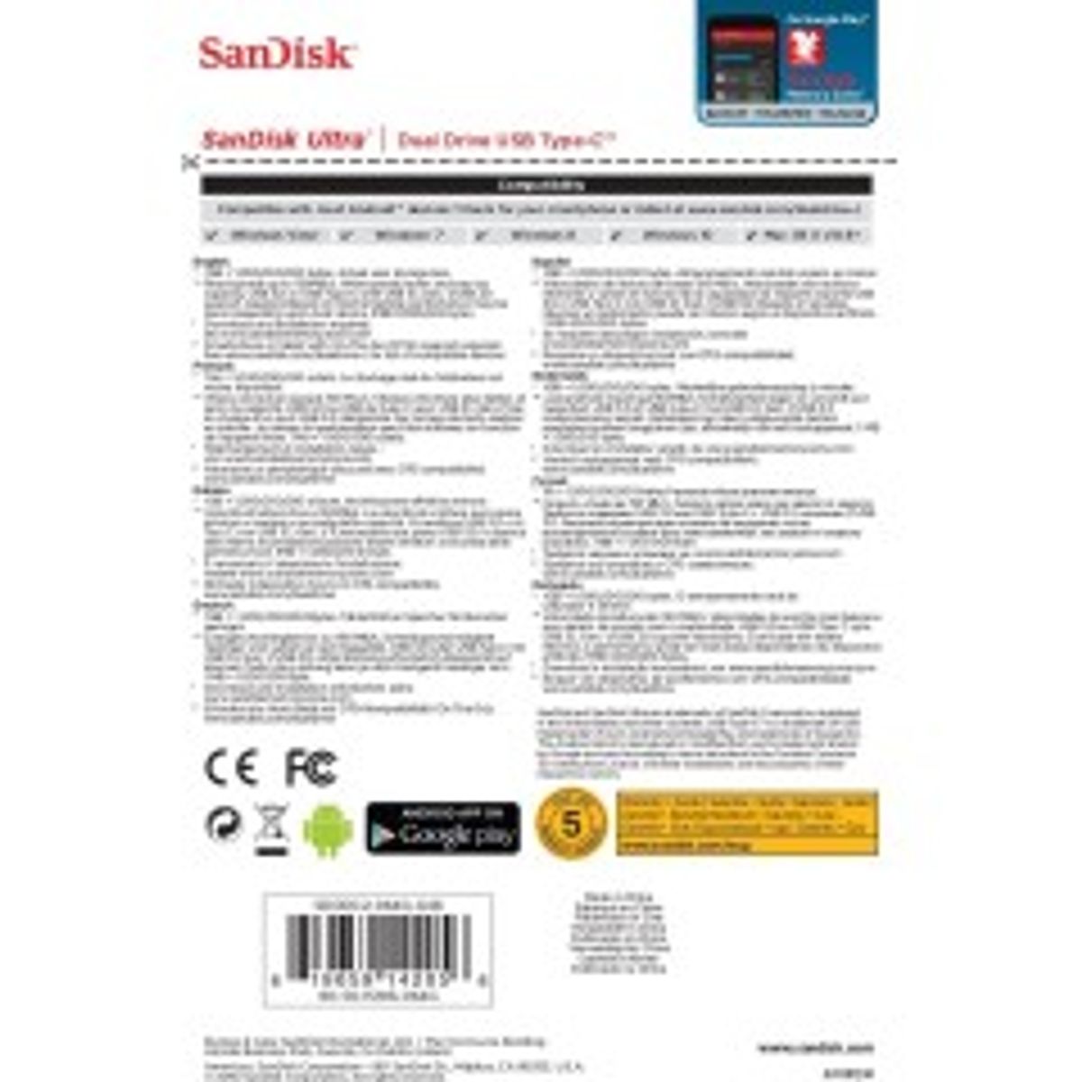 SanDisk Ultra Dual 64GB USB 3.1 / USB-C Grå