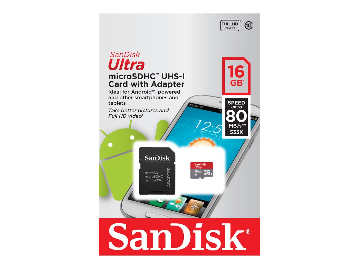 Sandisk Ultra microSDHC UHS-I 16gb/80MB/s class 10