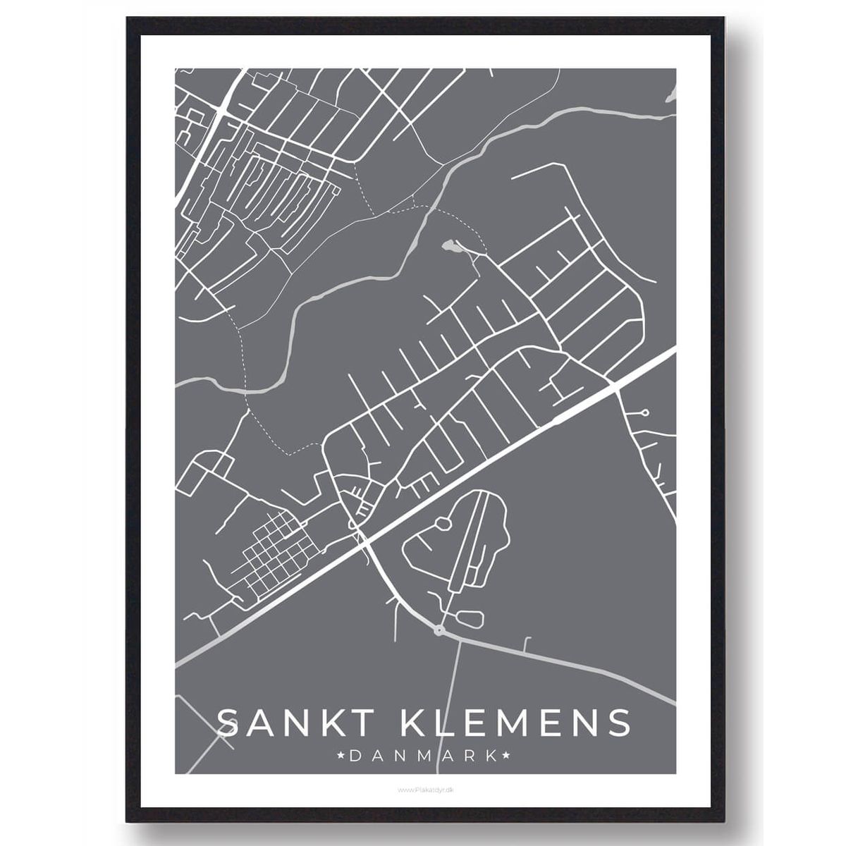 Sankt Klemens by plakat - grå (Størrelse: M - 30x40cm)