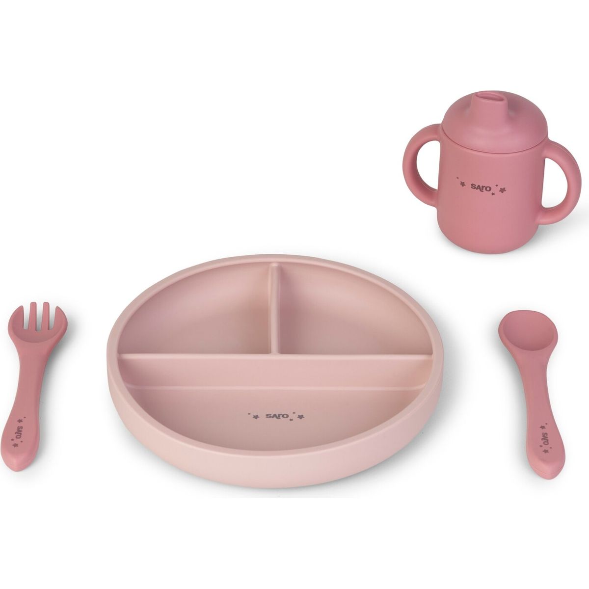 Saro Baby - Food And Fun Silicone Spisesæt Lyserød