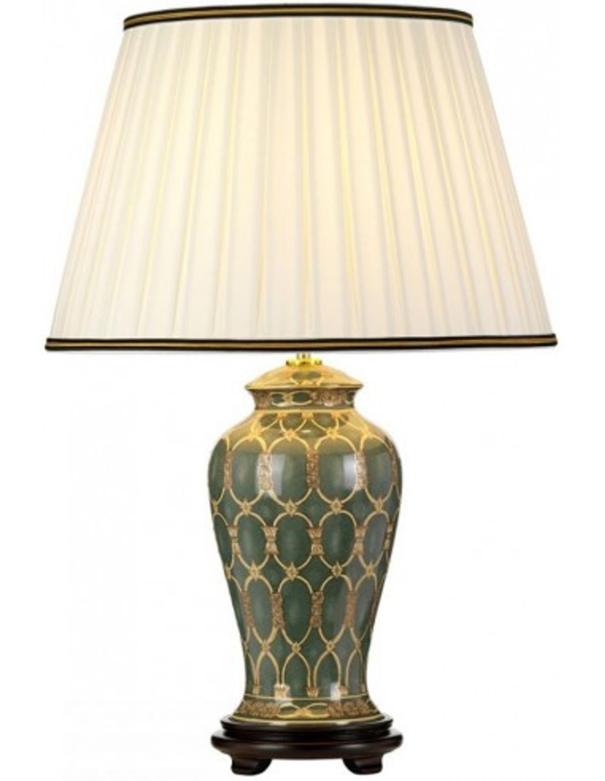 Sashi Bordlampe i keramik og bomuld H68 cm 1 x E27 - Grøn/Guld/Elfenbenshvid