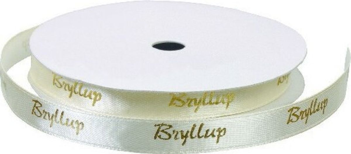 Satinbånd - Bryllup - Creme Med Guld - B 9 Mm - L Ca. 9 M