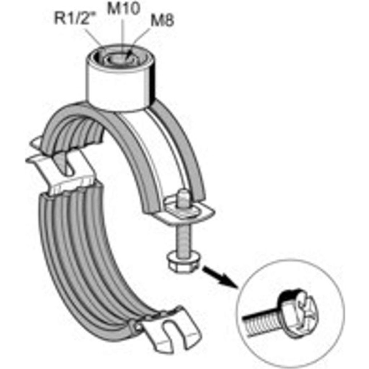 Scanclamp triple rørbøjle med gummi M8/M10/½'' (108-114 mm)