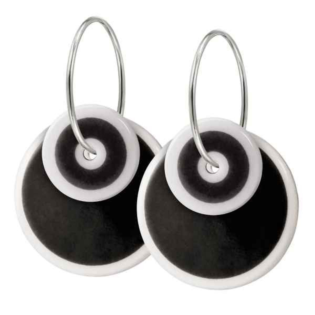 Scherning Halo Duo Swan Black Sterling Sølv Øreringe med Porcelæn