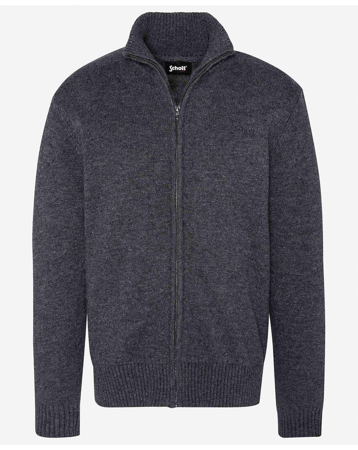 Schott Zipped Cardigan 70% Wool Black