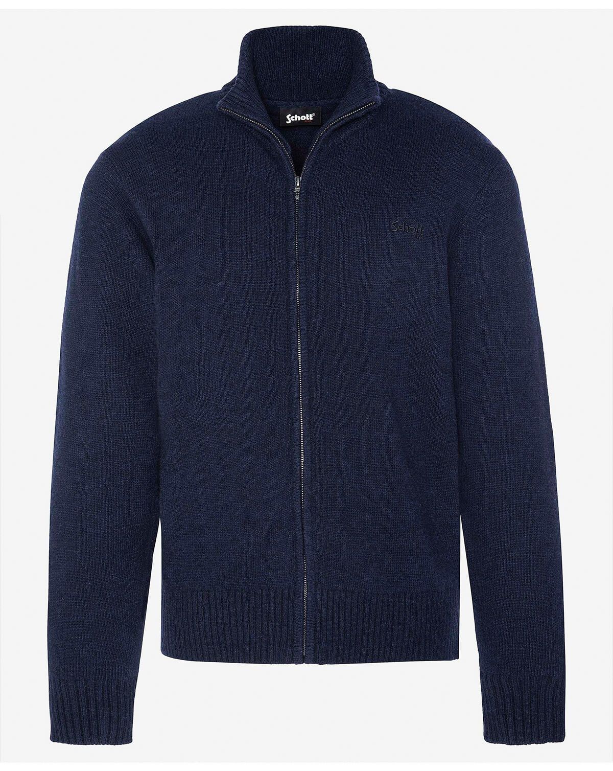 Schott Zipped Cardigan 70% Wool Navy