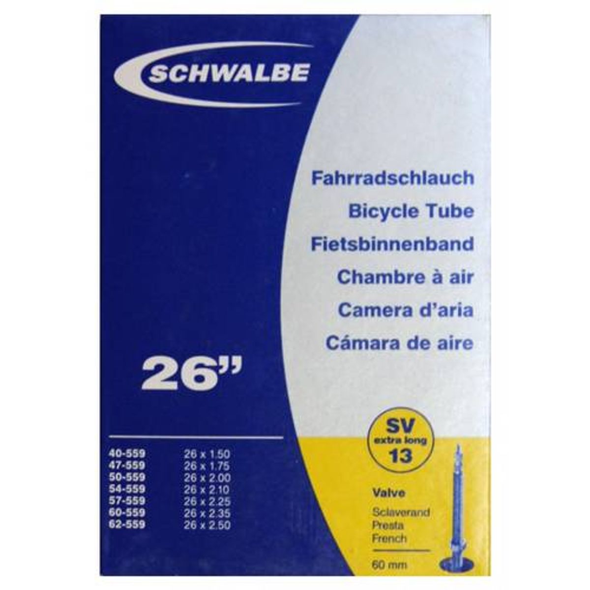 Schwalbe Cykelslange Extra Long 26 tommer racer ventil SV13