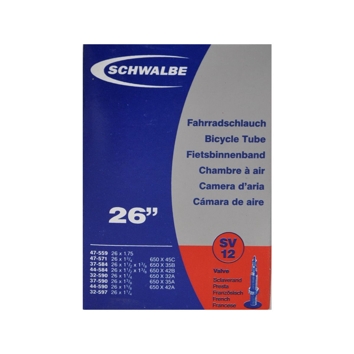 Schwalbe slange 26 x 1. 3/8 med Racer ventil SV12