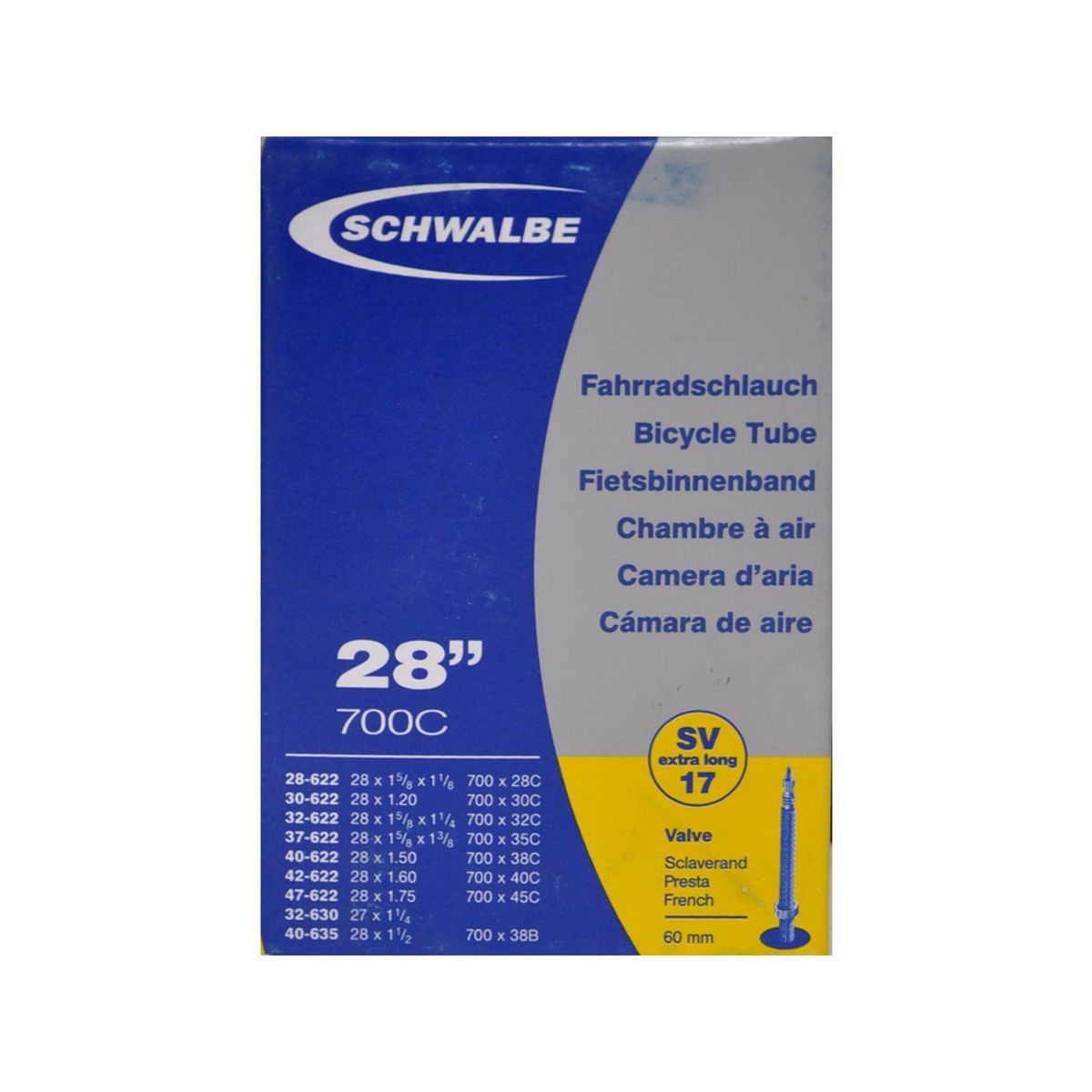 Schwalbe slange 700x28-45c med 60 mm.Racer ventil SV17