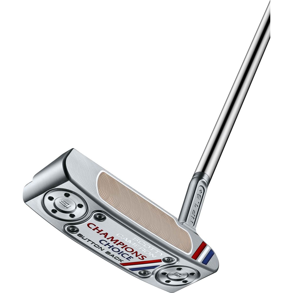 Scotty Cameron Champions Choice Newport 1.5 Plus Button Back (2023) Flow Neck Putter - Chrome - Højre - Str. 34" - Scotty Cameron Pistolini Plus Standard Sort/Hvid/Blå