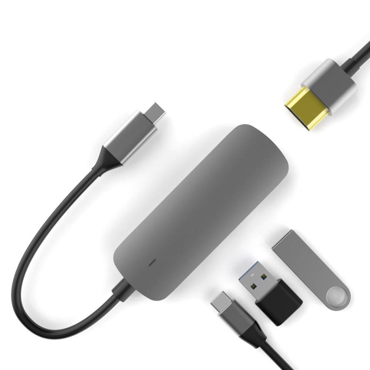 SEEWEI 4-i-1 Type-C Hub - USB 3.0 + USB 2.0 + HDMI + USB-C - Grå