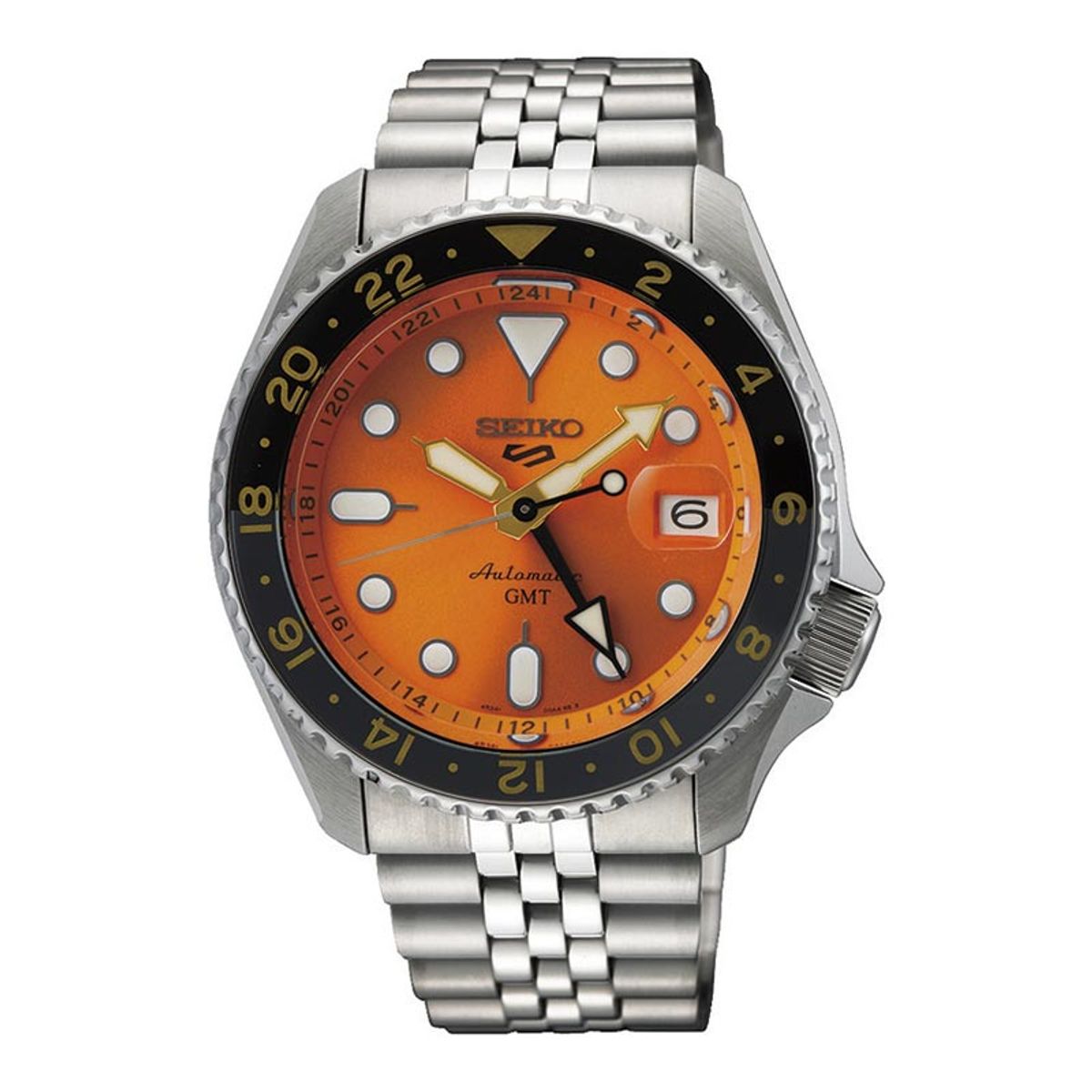 SEIKO 5 Sport GMT Automatic herreur, orange skive med lænke