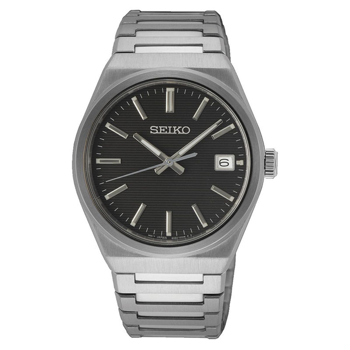 SEIKO Classique herreur i stål med lænke, sort skive