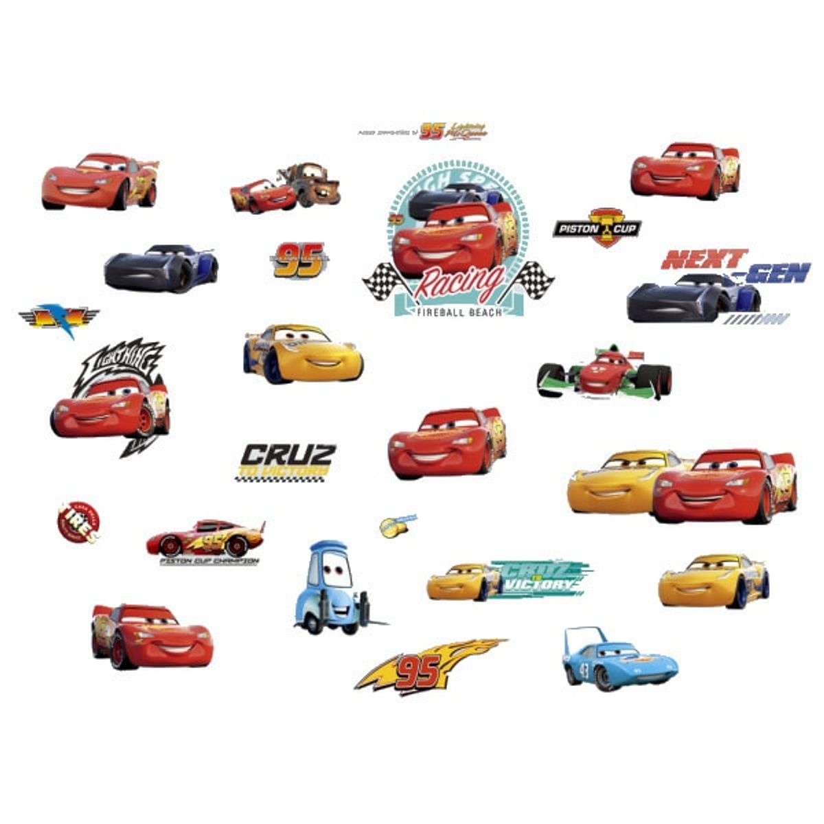 Sej Biler wallsticker med alle racerbilerne fra Cars filmene.