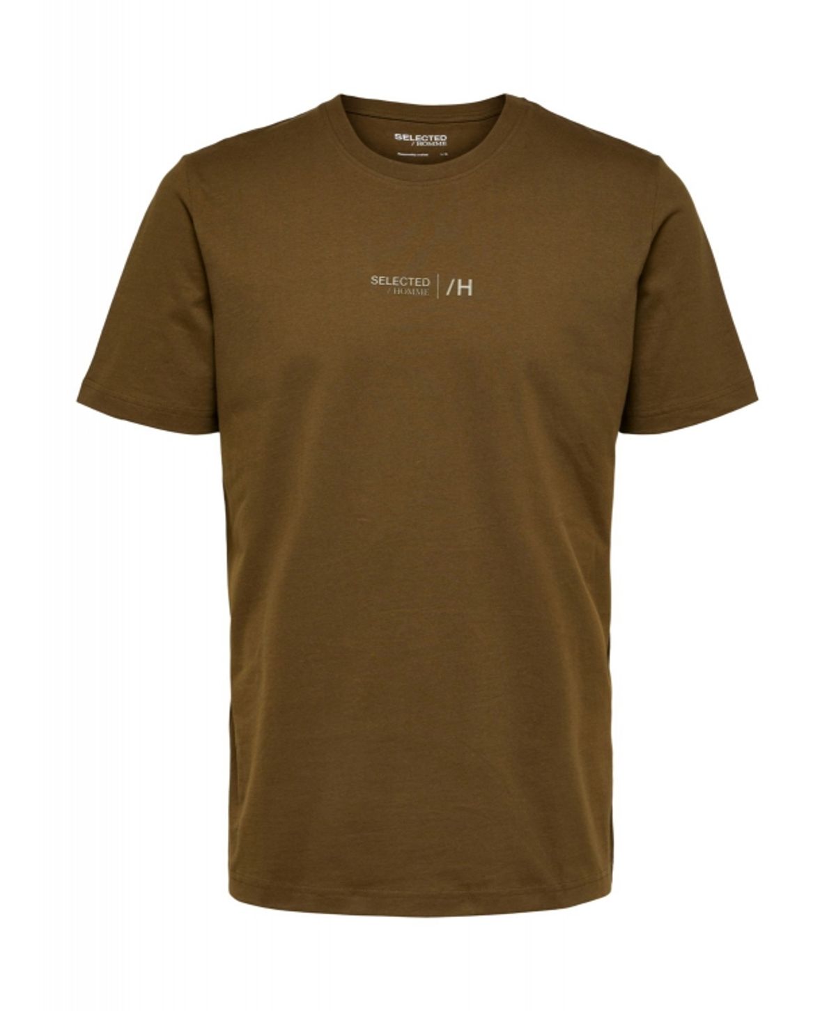 Selected Boris printet T-shirt i dark olive med rund hals til herre