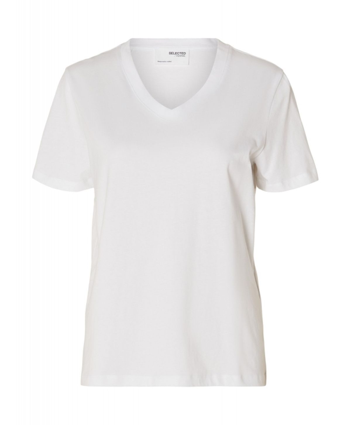 Selected klassisk t-shirt med v-hals i bright white til kvinder