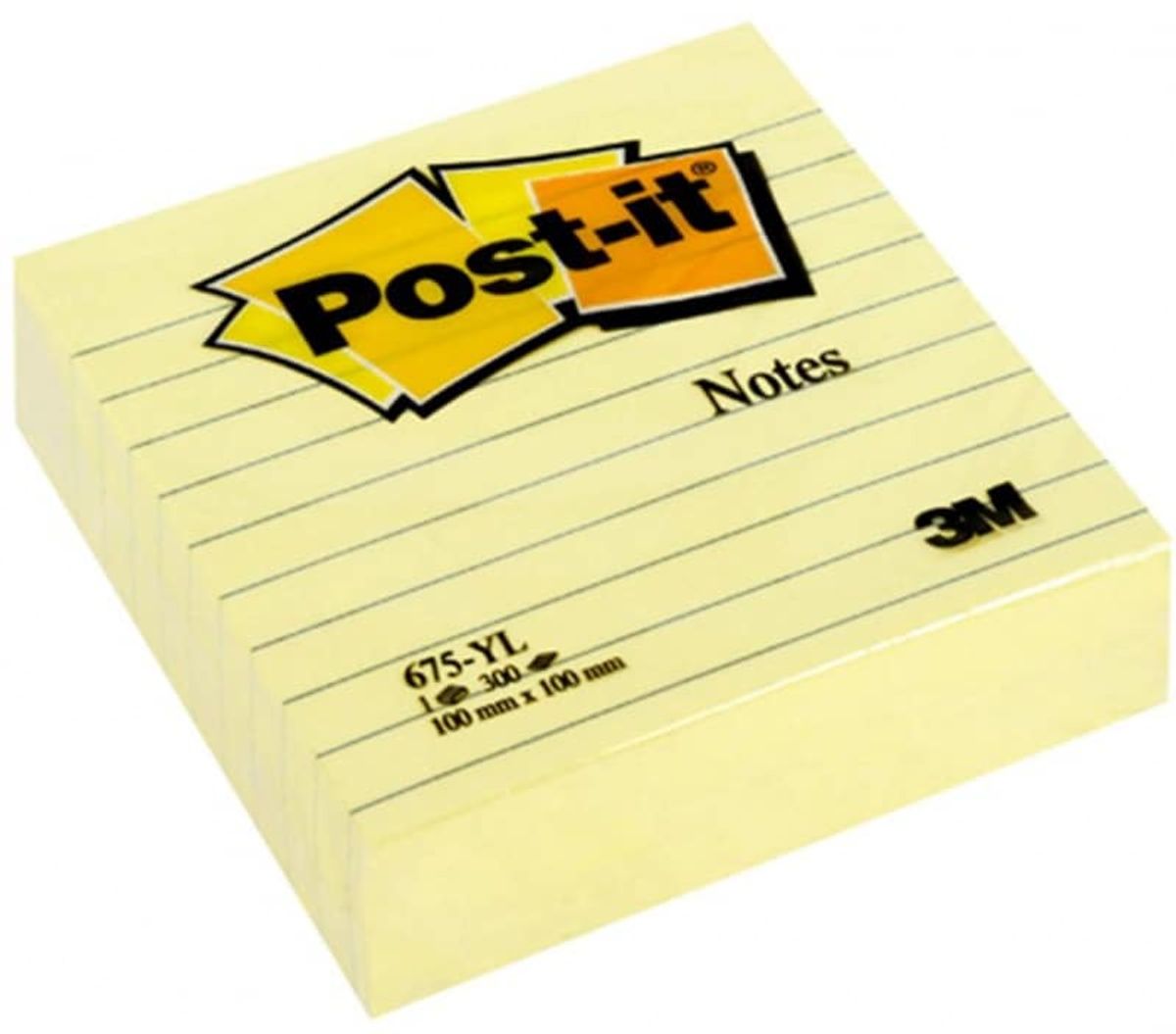 Selvklæbende blok POST-IT® linjeret (675-YL), 100x100mm, 300 ark, gul.