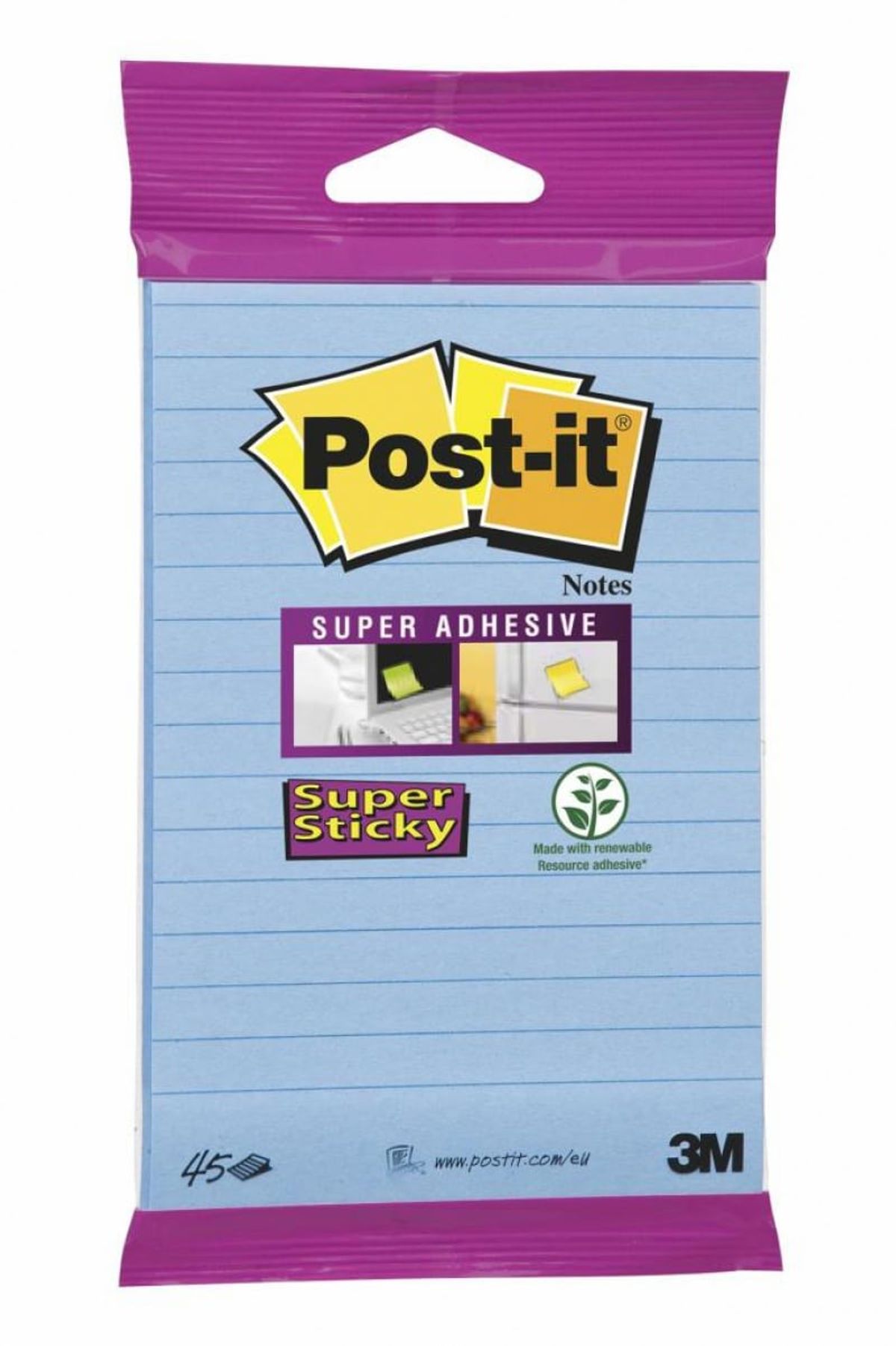 Selvklæbende blok, POST-IT® Super sticky, (6844-L-NB), 152x102mm, 45 ark, hængende, blå, 1 pakke