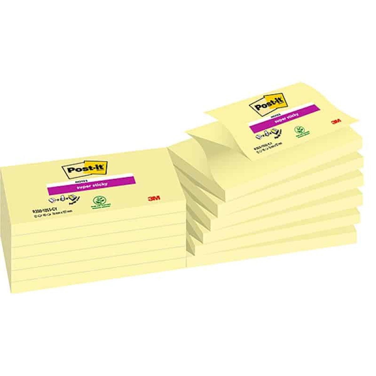 Selvklæbende blok POST-IT® Super Sticky Z-Notes (R350-12SS-CY), 127x76mm, 90 ark, gul,.