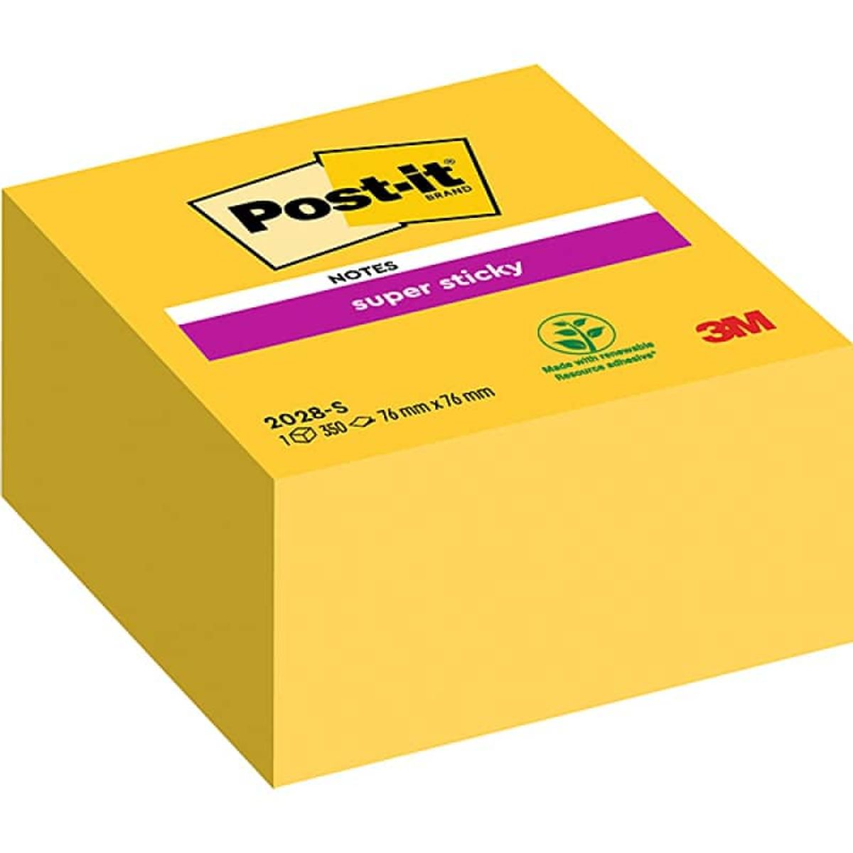 Selvklæbende kubus POST-IT® Super Sticky (2028-S), 76x76mm, 350 ark, ultra gul,.