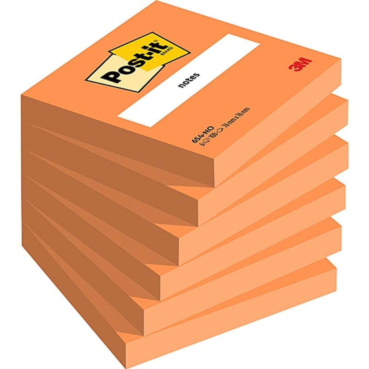 Selvklæbende noter POST-IT® (654N), 76x76mm, lys orange, 100 ark,.