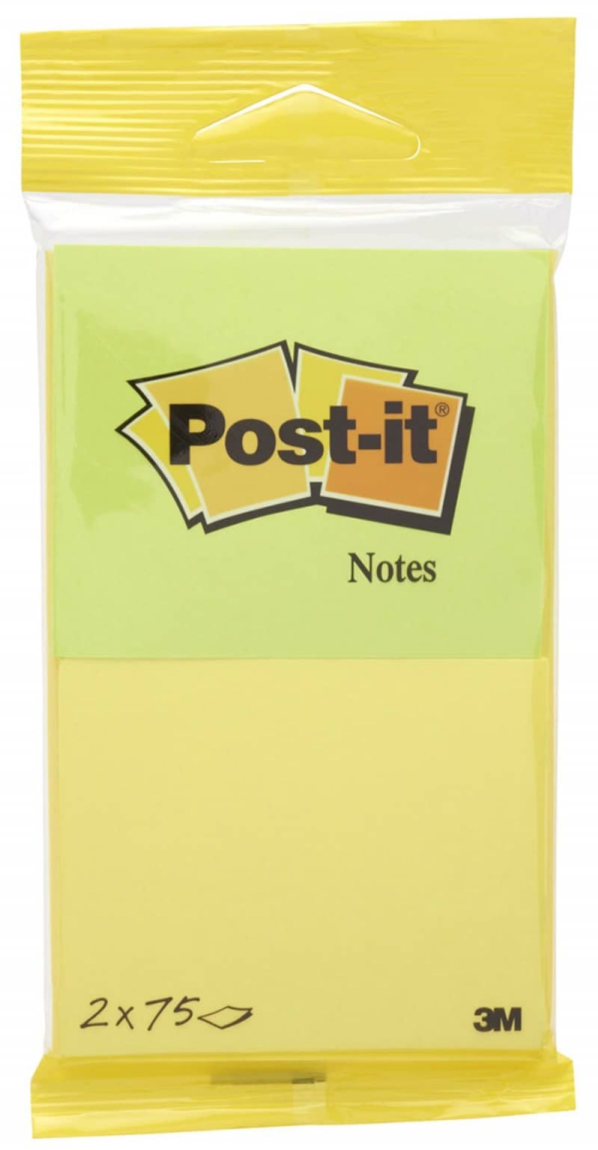 Selvklæbende notesblok, POST-IT® (6720-YG), 76x63,5mm, vedhæng, gulgrøn, 2x75 ark, 1 pakke