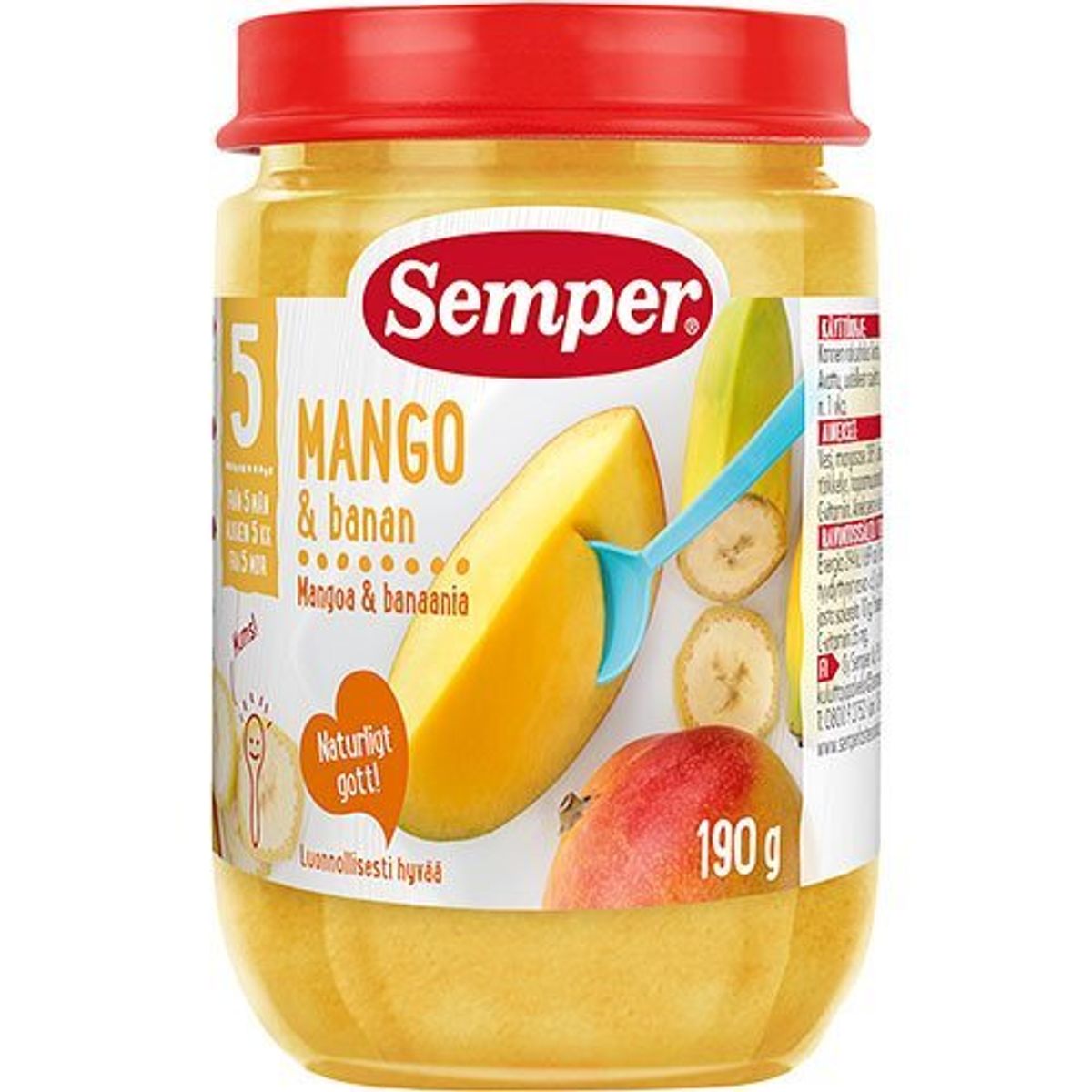 Semper Frugtpure med mango & banan fra 5 mdr., 190g