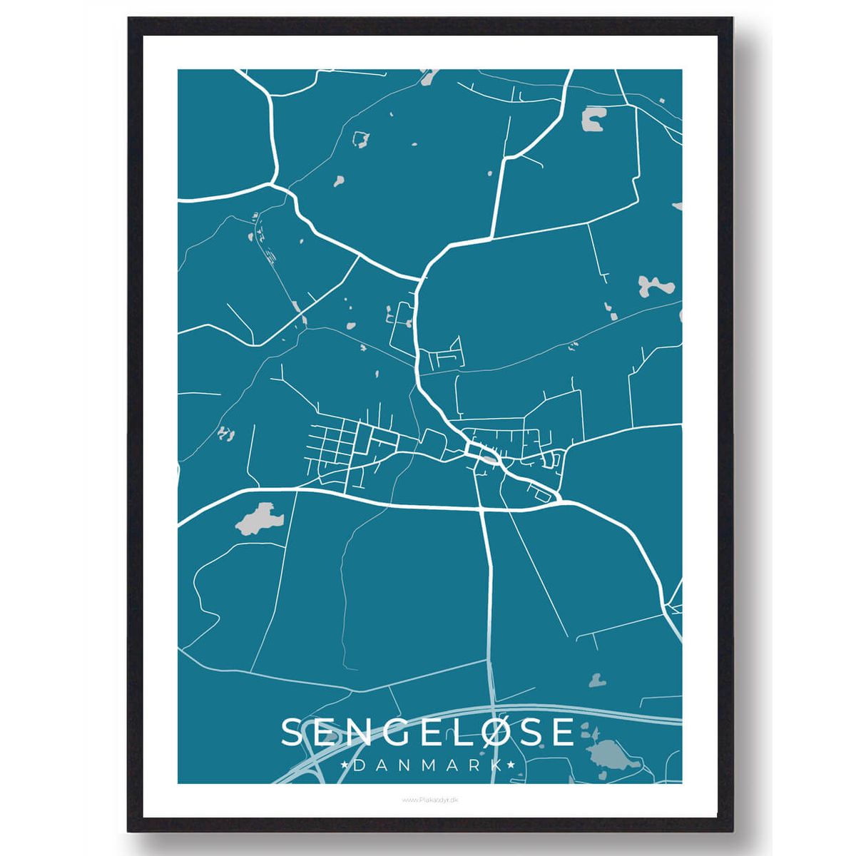 Sengeløse by plakat - blå (Størrelse: L - 50x70cm (B2))