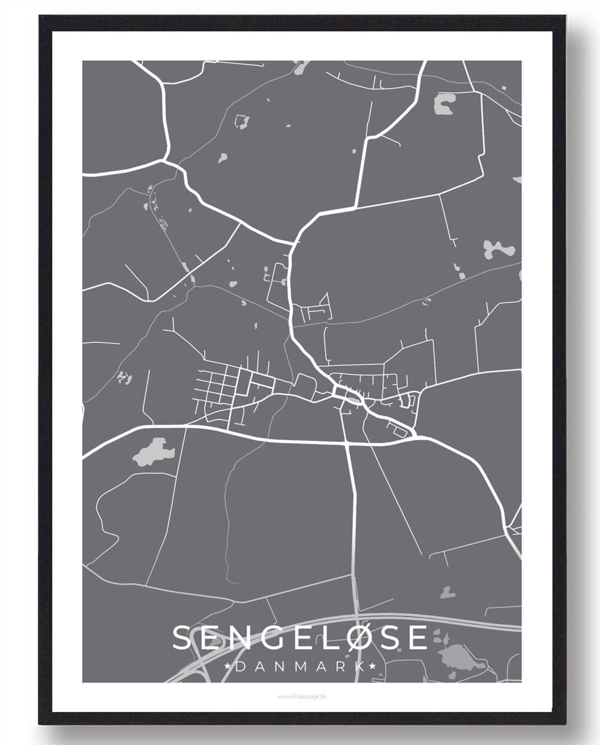 Sengeløse by plakat - grå (Størrelse: L - 50x70cm (B2))