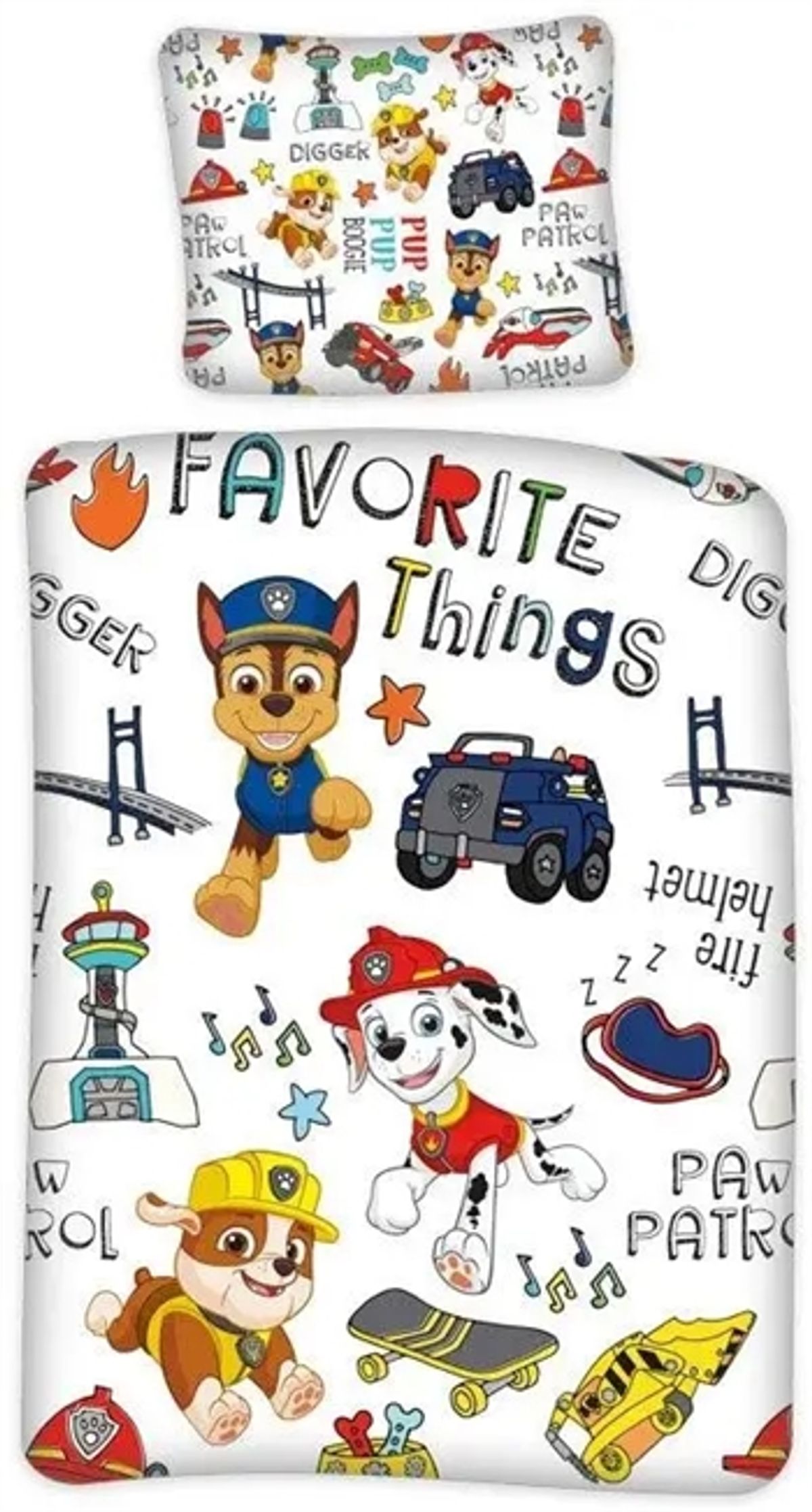 Sengetøj 150x210 cm - Paw Patrol sengetøj - Favorite things - 2 i 1 design - Sengesæt i 100% bomuld