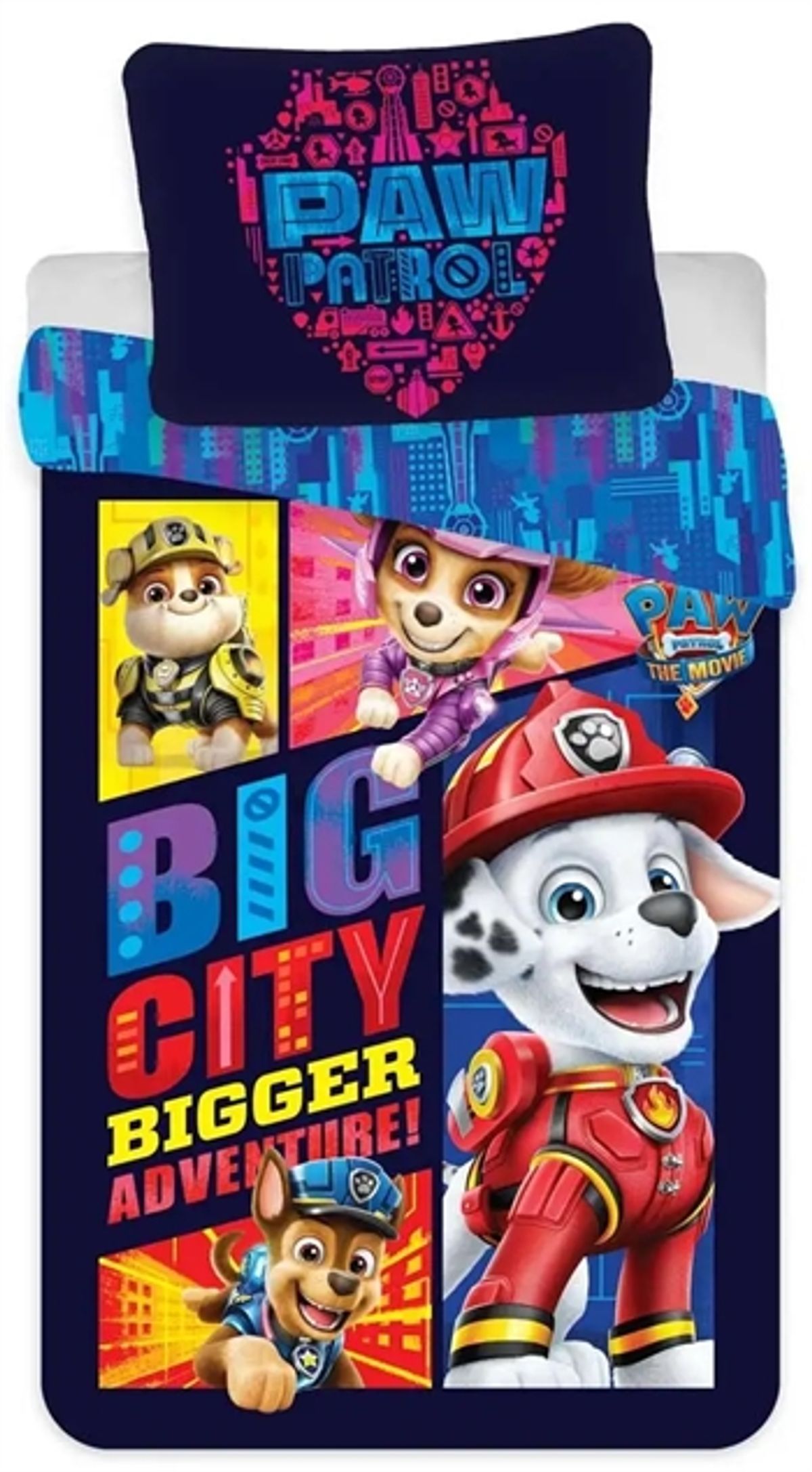 Sengetøj 150x210 cm - Paw Patrol The Movie - 2 i 1 sengesæt - Dynebetræk i 100% bomuld