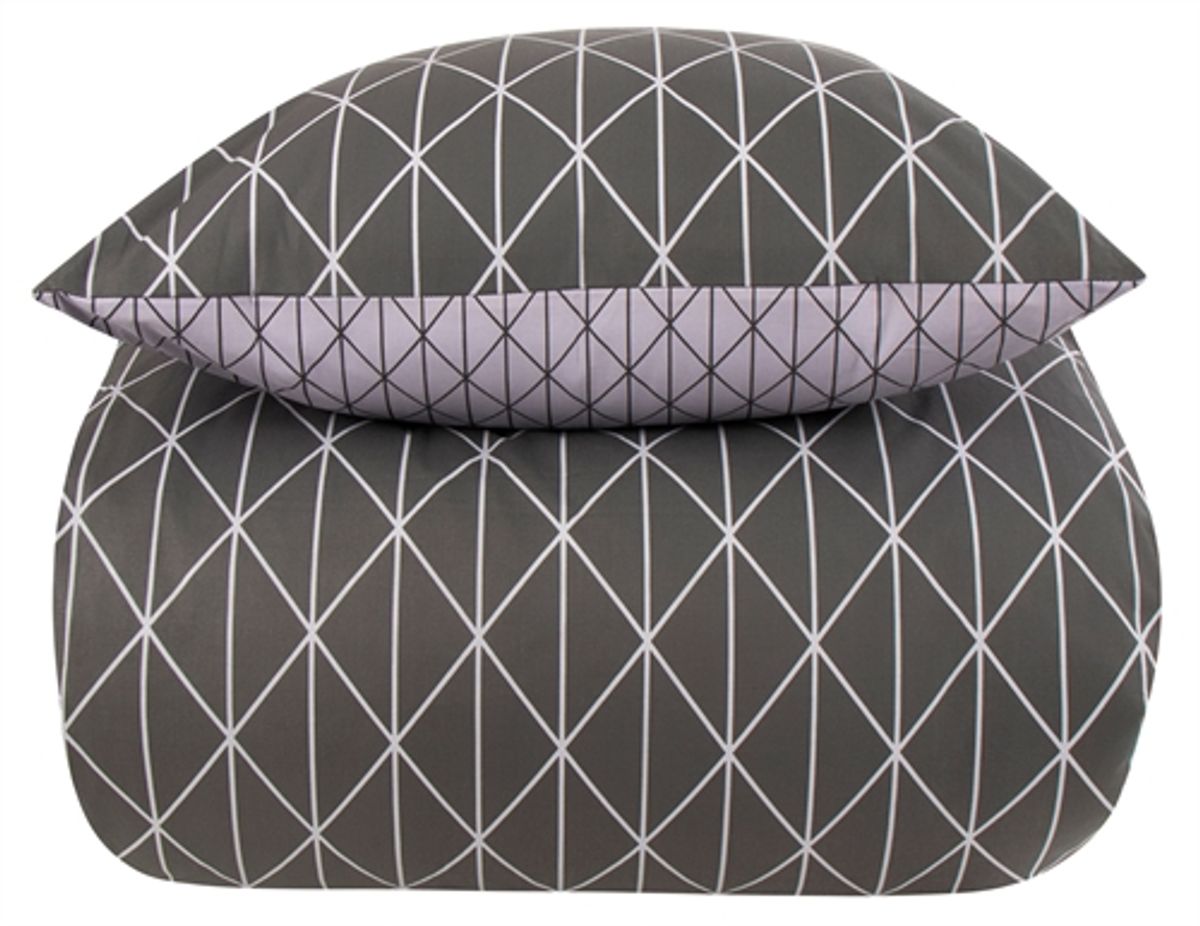 Sengetøj 200x200 cm - Harlequin grey sengesæt - 100% Bomuld - Borg Living dobbelt dynebetræk