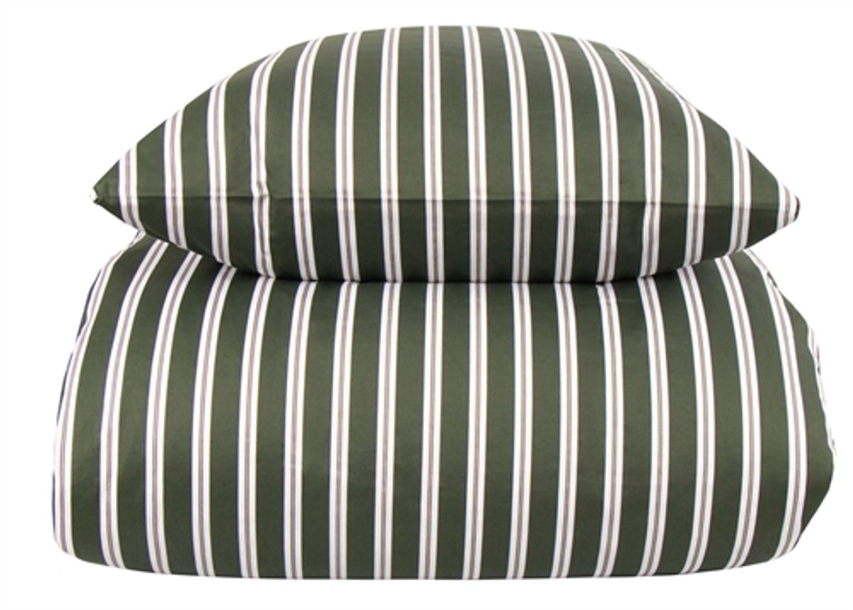 Sengetøj kingsize - 240x220 cm - 100% Blødt bomuldssatin - Stripe green - By Night sengesæt