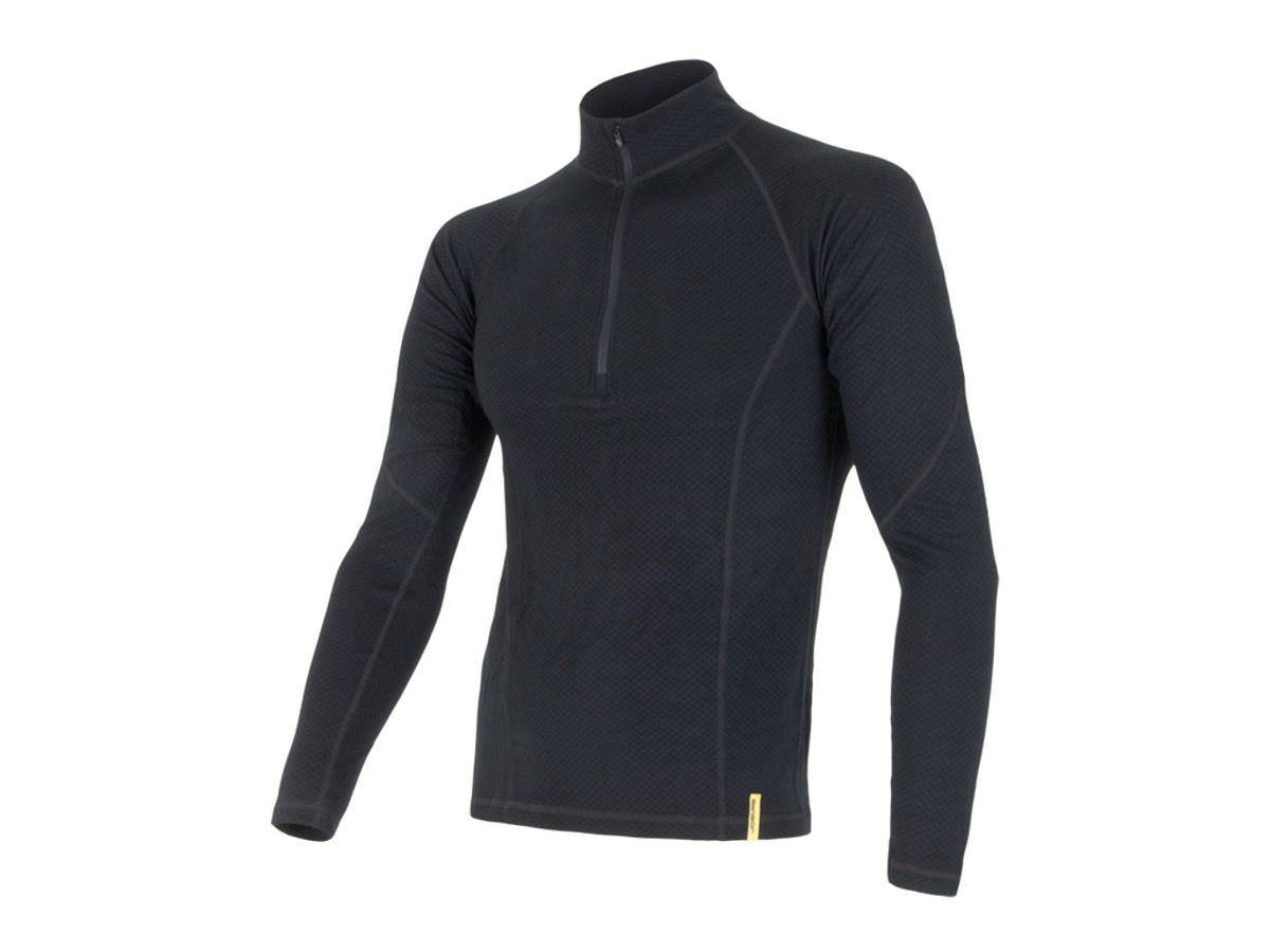 Sensor Merino DF Tee LS Zip - Uldundertrøje m. høj hals- Herre - Sort - Str. M