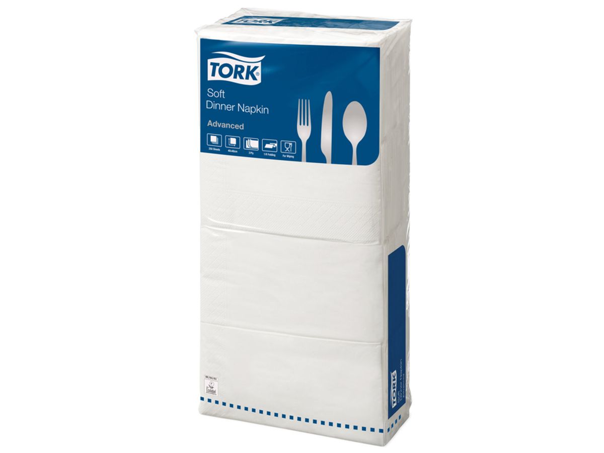 Servietter Tork 39x39 cm 1/8 Hvid 3-lags 1200 stk