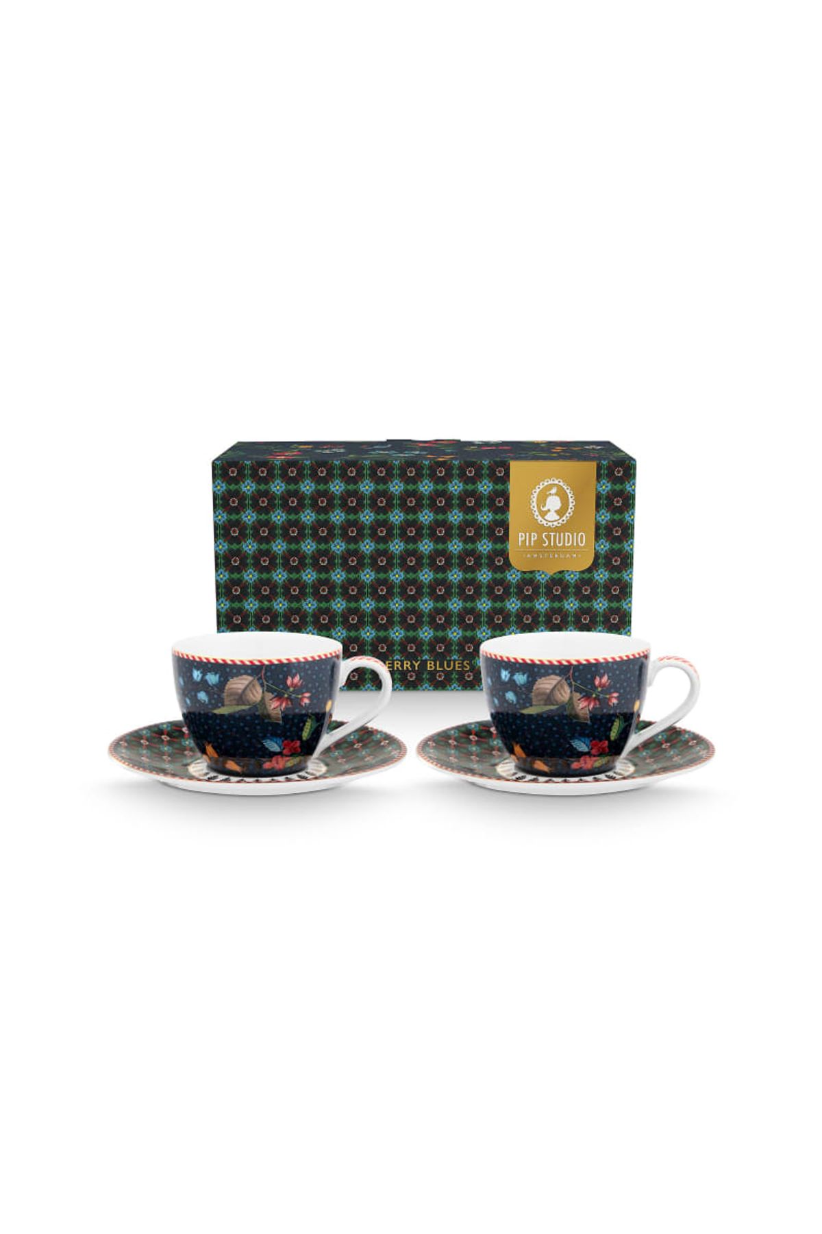 Set/2 Espresso Cups and Saucers Berry Blues 120ml