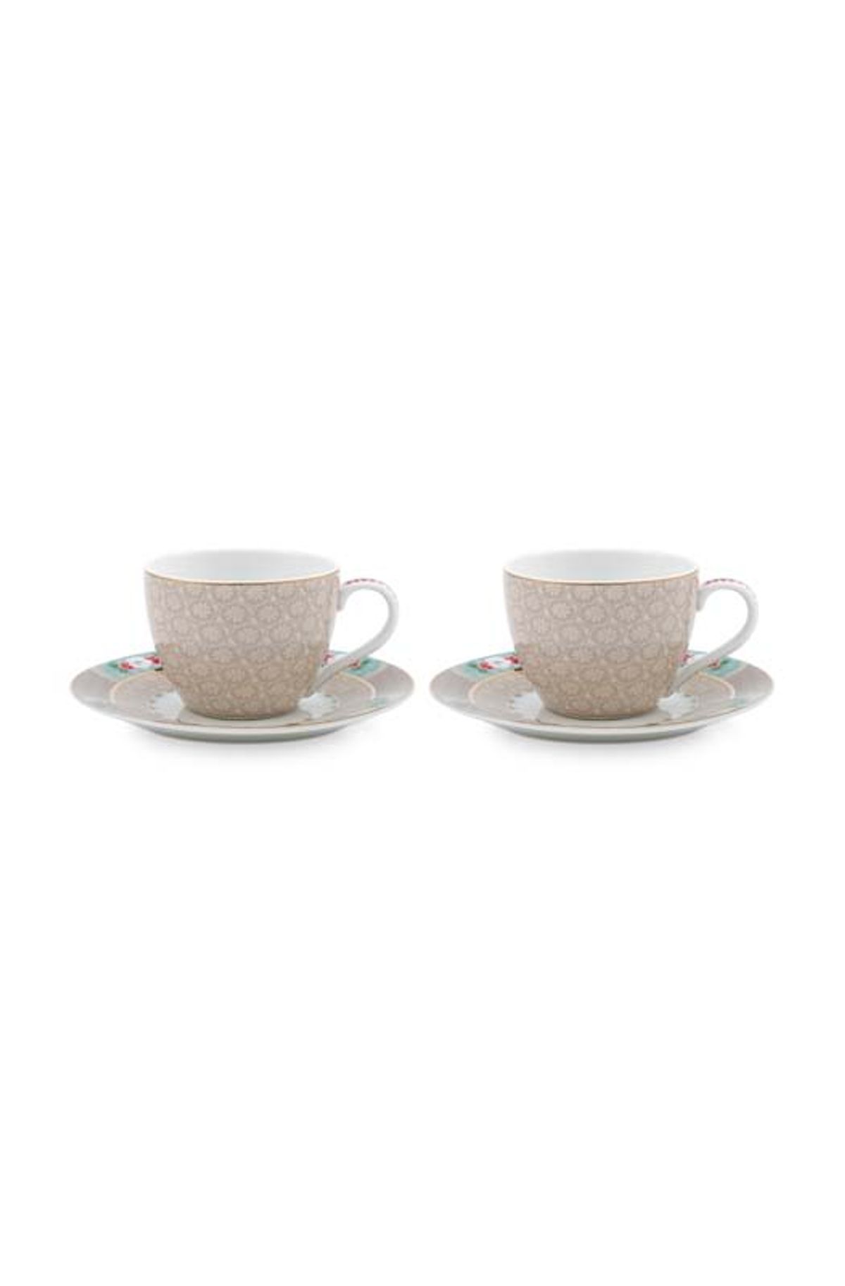 Set/2 Espresso Cups & Saucers Blushing Birds Khaki 120ml