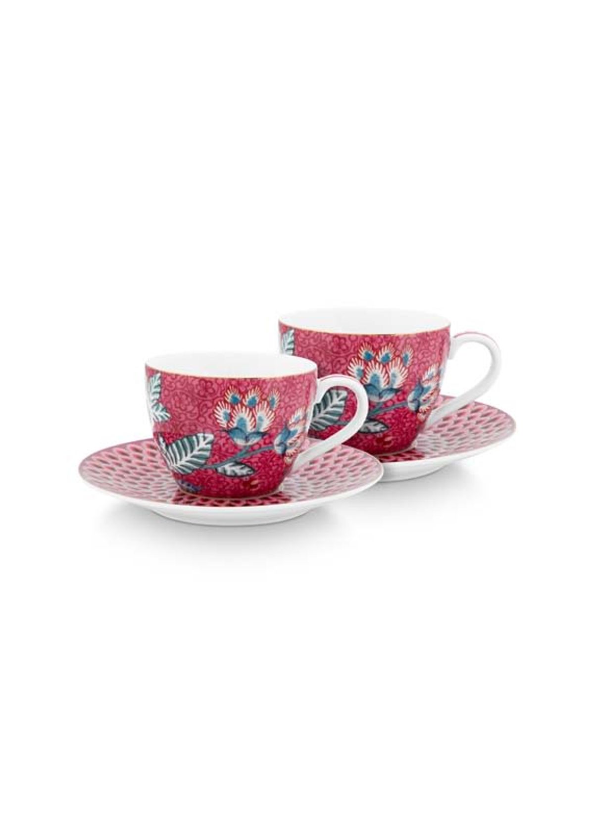 Set/2 Espresso Cups & Saucers Flower Festival Dark Pink 120m