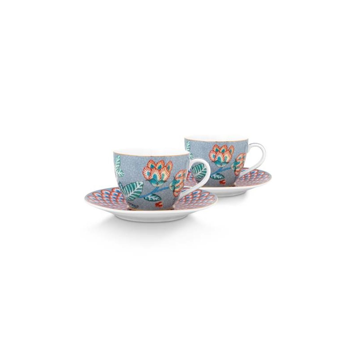 Set/2 Espresso Cups & Saucers Flower Festival Light Blue 120