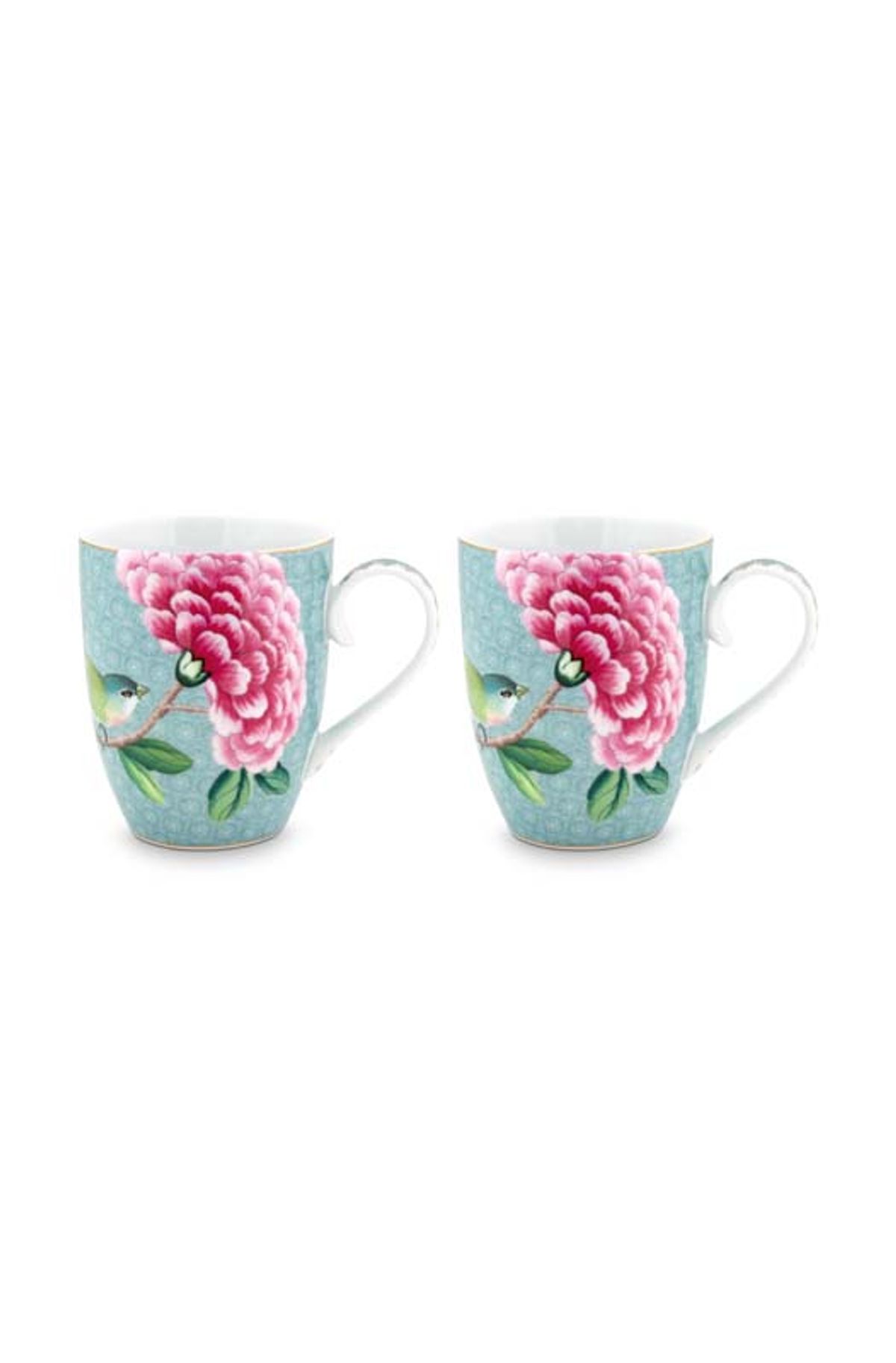 Set/2 Mugs Large Blushing Birds Blue 350ml